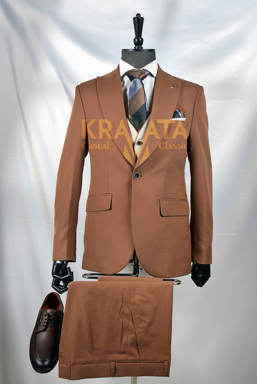 Brown Formal Suit with Tie