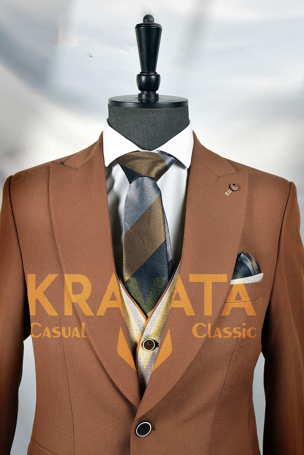 Brown Formal Suit with Tie