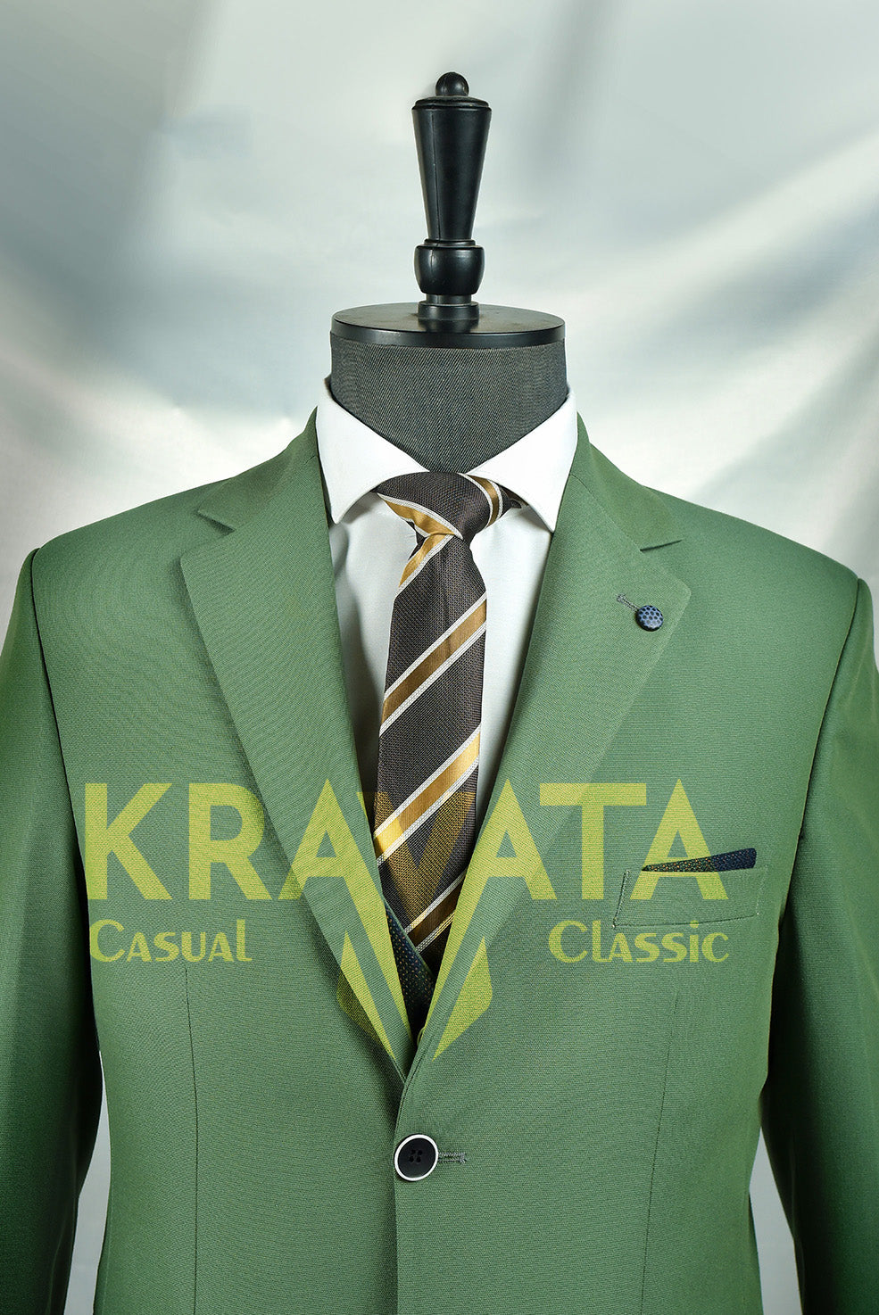 Men's Classic Green Suit with Striped Tie