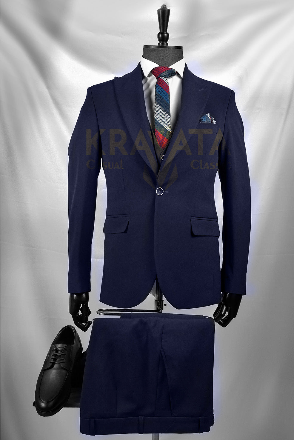 Men's Classic Navy Suit with Colorful Tie