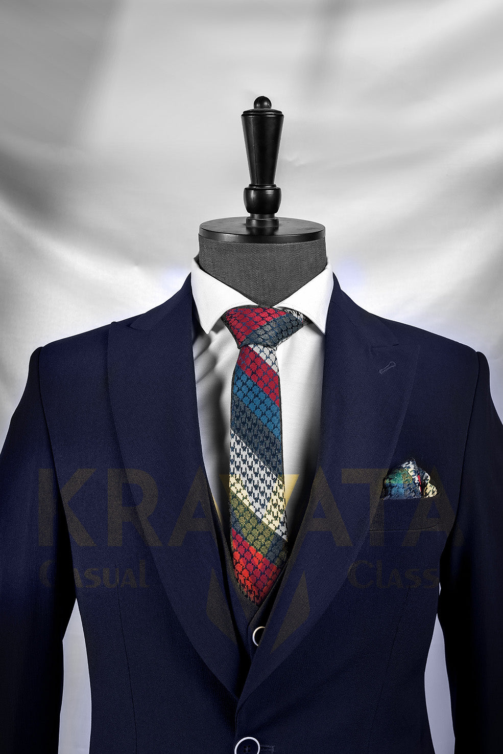 Men's Classic Navy Suit with Colorful Tie